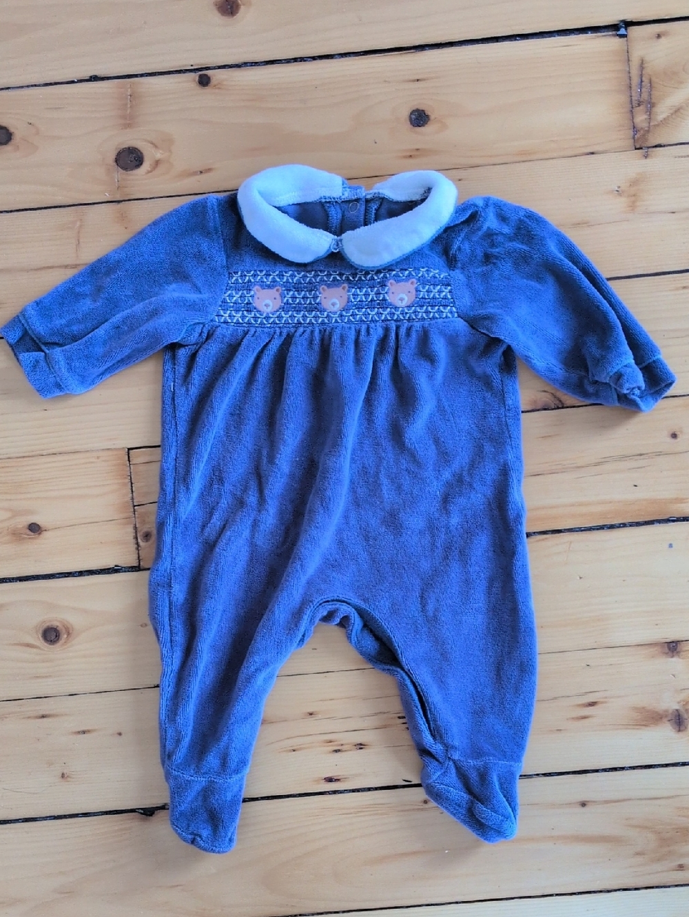 Blue Plush Baby One-Piece with Collar